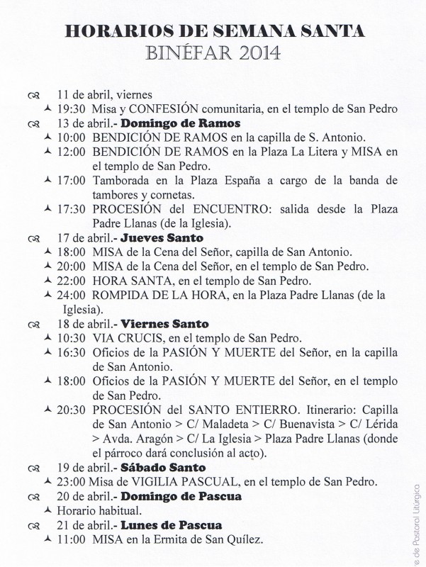 Semana Santa horarios